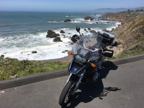 motorcycle by ocean
